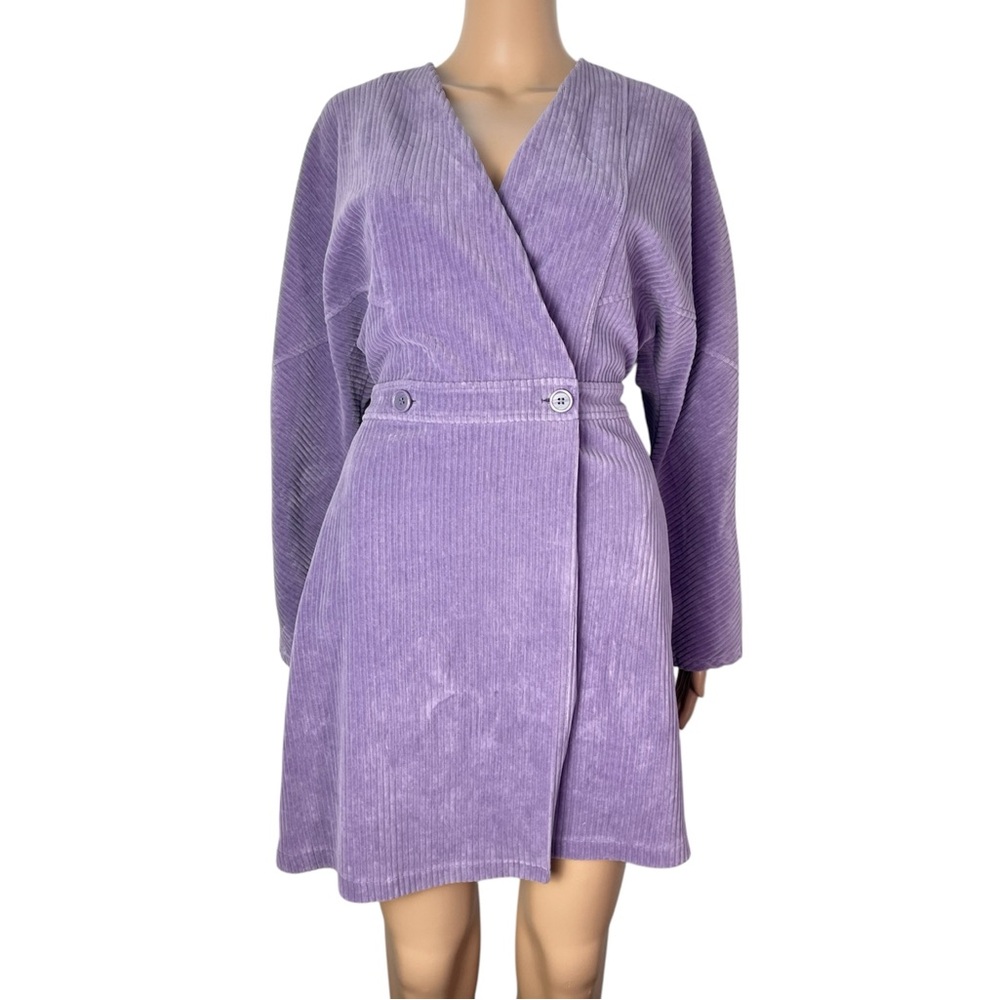 & Other Stories Lavender Corduroy Long Sleeve Wrap Mini Dress